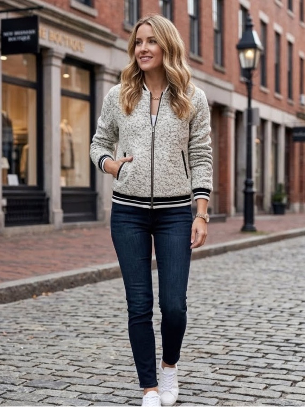 Glamorous Cashmere Blend Boucle Winter Varsity Style Bomber Jacket XS